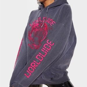 PrettyLittleThing Charcoal Hoodie with Pink Design